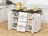 White Kitchen Island Cart with 4 Drawers & 2 Cabinets, 5 Universal Casters with Brakes 15467944
