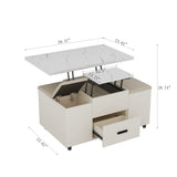 ZUN Modern Lift-Up Coffee Table with 4 Stools Set for Living Room Expandable 1 Hidden Storage + 2 65601144