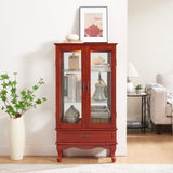 ZUN Lighted Glass Cabinet Glass Wine Cabinet Curio Display Cabinet with Adjustable Glass Shelves 2 Doors W2275P178823