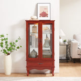 Lighted Glass Cabinet Glass Wine Cabinet Curio Display Cabinet with Adjustable Glass Shelves 2 Doors W2275P178823