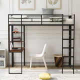 ZUN Twin Metal Loft Bed with 2 Shelves and one Desk ,BLACK 39732904