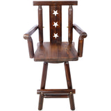 ZUN Rustic Bar Stool - Fir Wood Construction, Chair withDecorative Star Backrest, Footrest,Wide Armrest, 37409700