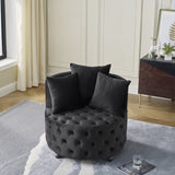 Velvet Upholstered Swivel Chair for Living Room, with Button Tufted Design and Movable Wheels, W48790917