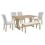 ZUN 6-Piece Retro Rectangular Dining Table Set, Table with Unique Legs and 4 Upholstered Chairs & 1 82962218