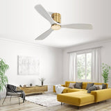 ZUN 52 Inch Wooden Ceiling Fan With 3 Solid Wood Blades Remote Control Reversible DC Motor Without Light W882P235363