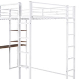 ZUN Full Size Metal Loft Bed with 2 Shelves and one Desk ,White 88167022