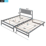 ZUN Full Size Platform Bed with Adjustable Trundle,Gray 29026738