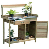 Solid Wood Garden Potting Bench Large Metal Tabletop, Big Drawer, Removable Shelf, 3 Hooks 64506155
