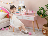 2-in-1 Kids Vanity Table Set with Detachable Mirror, White Dressing Table with Storage Shelf & 09880666