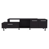 Athol 69" Wide Two-Tier Tv Stand Black with one pull-down door cabinet, one double-door cabinet and B070P264146