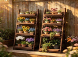 4-Tier Ladder Plant Stand, Foldable Premium Fir Wood Flower Pot Rack, A-Shaped Reinforced Display 60951620