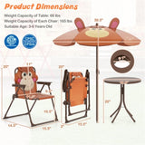 4 Pieces Folding Kids Table and Chair Set with Height Adjustable Sun Umbrella - Brown 18420047