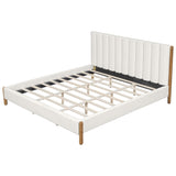 King Size Bed Frame with Boucle Upholstered Thick Headboard, Solid Wooden Legs, White N757P256984K