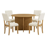 ZUN Modern 5-Piece Round Dining Table Set Pedestal Kitchen Table Set with 4 Upholstered Dining Chairs 51957008