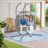 ZUN 2 Person Outdoor Rattan Hanging Chair Patio Wicker Egg Chair W87472175