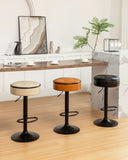Round Storage Bar Stool Set of 2, Brown Faux Leather Height Adjustable Barstool, 360&degCounter Height W2200P152186