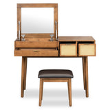 43.3" Classic Wood Makeup Vanity Set with Flip-top Mirror and Stool, Dressing Table with Three 45230271