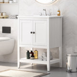 24" White Modern Sleek Bathroom Vanity Elegant Ceramic Sink with Solid Wood Frame Open Style Shelf N725P189823K