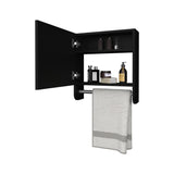 Pine Medicine Cabinet in Melamine With a Towel Bar And Included Mirror, Black B128P237173