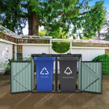 Garbage Bin Shed Stores 2 Trash Cans Metal Outdoor Bin Shed for Garbage Storage,Stainless Galvanized W54071043