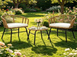 3 Pieces PE Rattan Patio Bistro Set, Outdoor Conversation Furniture with Off White Zipper Cushions & 89855847
