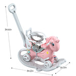 ZUN Rocking Horse Toddlers, Balance Bike Ride On Toys with Push Handle, Backrest and Balance Board W509125829