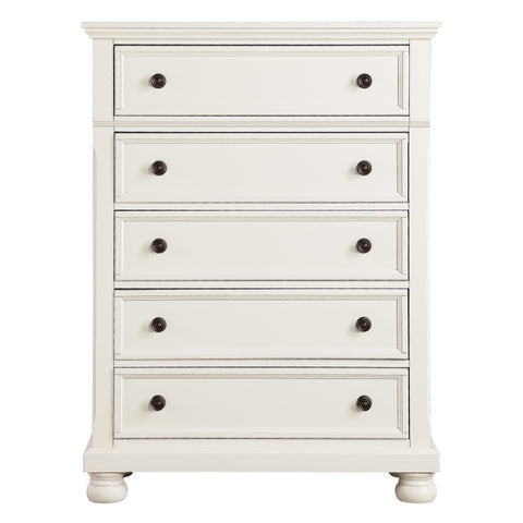 ZUN Casual White Finish 1pc Chest of Drawers Antique Bronze Tone Knobs Bun Feet Bedroom Furniture B01146547