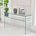 ZUN Glass Console Table, Transparent Tempered Glass Console Table with Rounded Edges Desks, Sofa Table W1718P233386