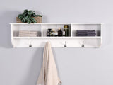 White Entryway Wall Mounted Coat Rack with 4 Dual Hooks Living Room Wooden Storage Shelf 30412851
