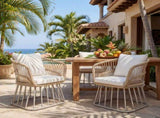 Outdoor Dining Chair MP1 - Teak Finish Wicker & Beige Steel Frame, 300LBS Weight Capacity, Includes N770P385227B