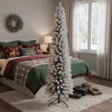 6FT Christmas Tree Artificial Plant with 358 Snowy Tips Flocked Pencil Slim PVC Tree Space-Saving 60571983