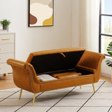 Brown, PU Leather, Metal Feet Upholstered Ottoman Bedroom Lounge Ottoman Flip Top Storage Sofa Bench 59534412