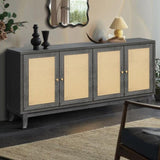 Handcrafted Premium Grain Panels,Rattan Sideboard Buffer Cabinet With 4 Rattan Doors, Modern Storage W1445125265
