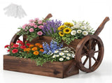 Carbonized Fir Wood 2-Tier Wagon Planter, Drainage Holes Ladder Plant Cart for Balcony Garden 42144106