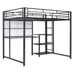 ZUN Full Size Loft Bed with Desk and Whiteboard, Metal Loft Bed with 3 Shelves and Ladder, Black 36540591