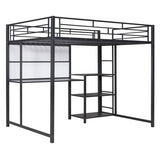 ZUN Full Size Loft Bed with Desk and Whiteboard, Metal Loft Bed with 3 Shelves and Ladder, Black 36540591