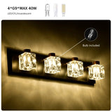 4-Light Matte Black Gold Bathroom Light Fixtures, Modern Vanity Lights with Crystal Glass Shade, W1592P233317