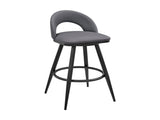 Lottech Swivel Bar Stool in Black Metal with Gray Faux Leather B2736P354271