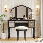 ZUN GO 43" Dressing Table Set with Mirrored Drawers and Stool, Tri-fold Mirror, Makeup Vanity Set for WF306449AAB