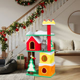 56in Christmas Themed Plush Cat Tree, Multi-level Cat Tower with Cat Condos, Top Crown Perch, Sisal 34481126