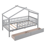Twin Size Wooden House Bed with Two Drawers, Gray WF302181AAE