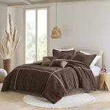 7 Piece Micro Corduroy Comforter Set Brown Queen B035P266664