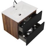 Gloria 24" Wall Mounted Soft Black & Walnut Bathroom Vanity with Integrated Ceramic Sink with W1865P252910