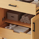 36" Rattan Bathroom Vanity with Ceramic Sink, Modern Bathroom Sink Cabinet with 2 Soft Close Doors N817P271077N