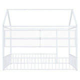 Full Size Metal Bed House Bed Frame with Fence and Shelves, White N737P175361K