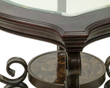 End table, Glass table top, MDF W/marble paper middle shelf, powder coat finish metal legs. W48720761