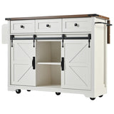 K&K 53.7" Farmhouse Kitchen Island Power Outlet, 2 Sliding Barn Door Kitchen Storage Island N707P170347W