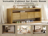U_Style 60" 4-Door Sideboard, Modern Minimalist Solid Veneer Sideboard with Open Shelf, Natural N711P289132O