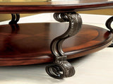 Traditional Style Brown Cherry 1pc COFFEE TABLE Open Bottom Shelf Ornate Design Glass Top Living B011P203063
