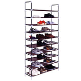 Simple Assembly 10 Tiers Non-woven Fabric Shoe Rack with Handle Dark Brown 52546666